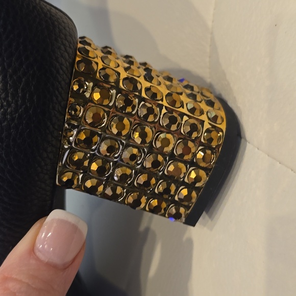 KURT GEIGER BOOTS black Leather gold crystal rhinestone heels Mayfair Knee High - Picture 2 of 11